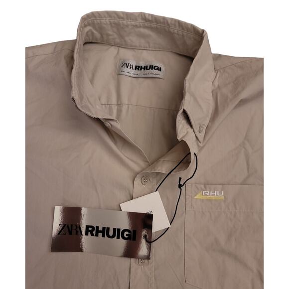BNWT Zara Rhuigi Essentials Beige Button Down Loose Fit Shirt! SZ L - Picture 1 of 4